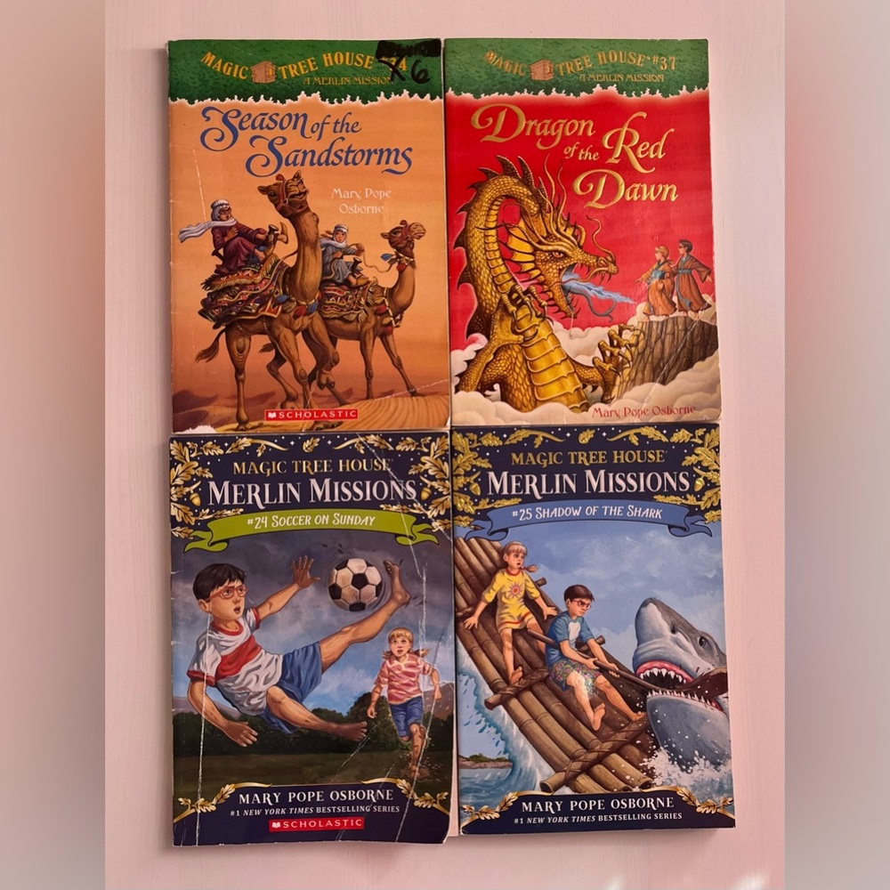 Set of 4 Magic Tree House Merlin Missions Books (#6, #9, #24 & #25)
